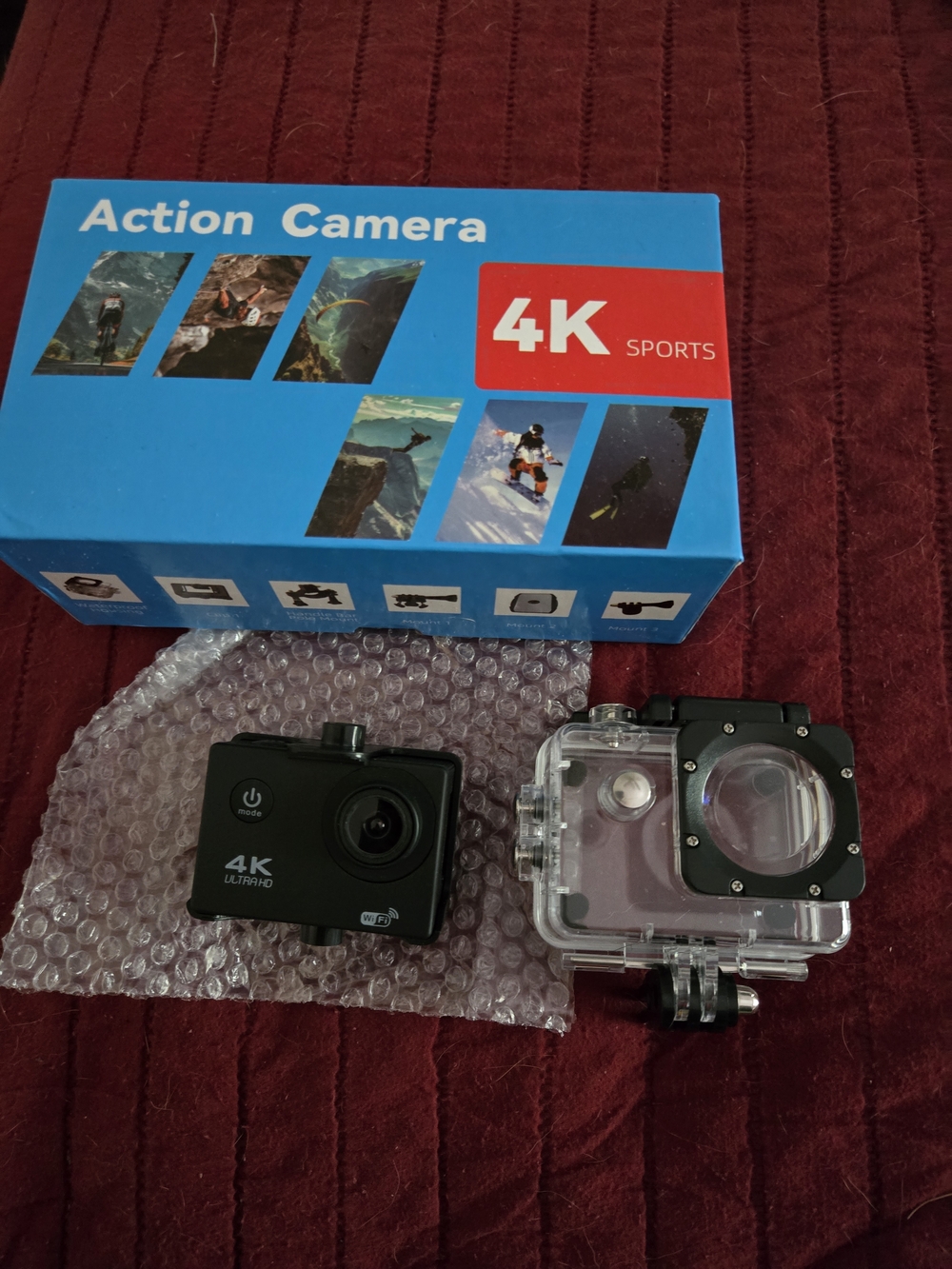 4K Action Camera - Black with Clear Waterproof Case. NWOT
